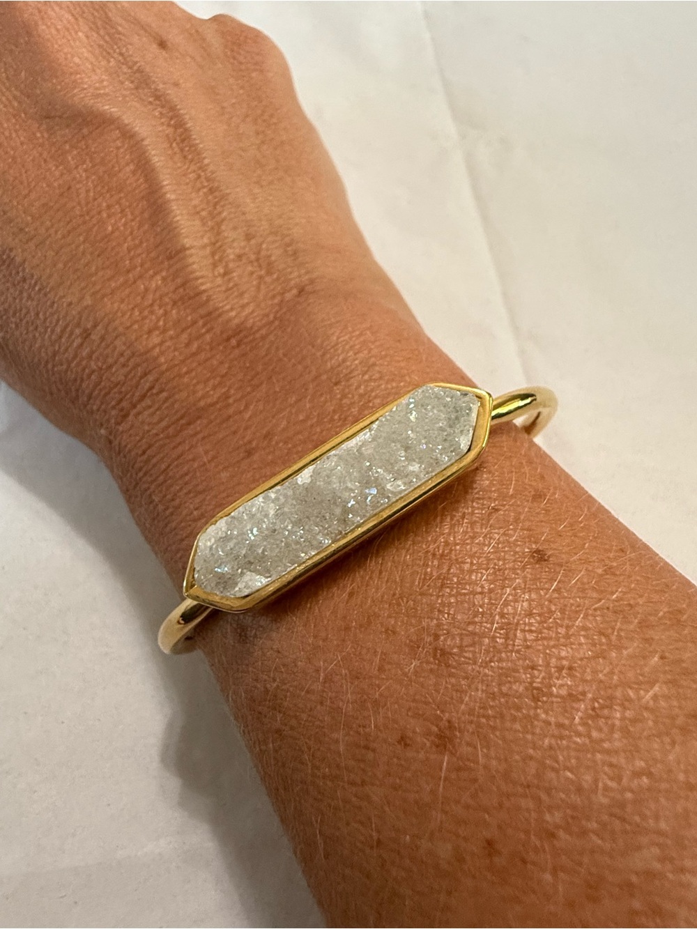 Kinsley Armelle 18K Gold Ion Plated Druzy Bangle Bracelet with Quartz Crystal